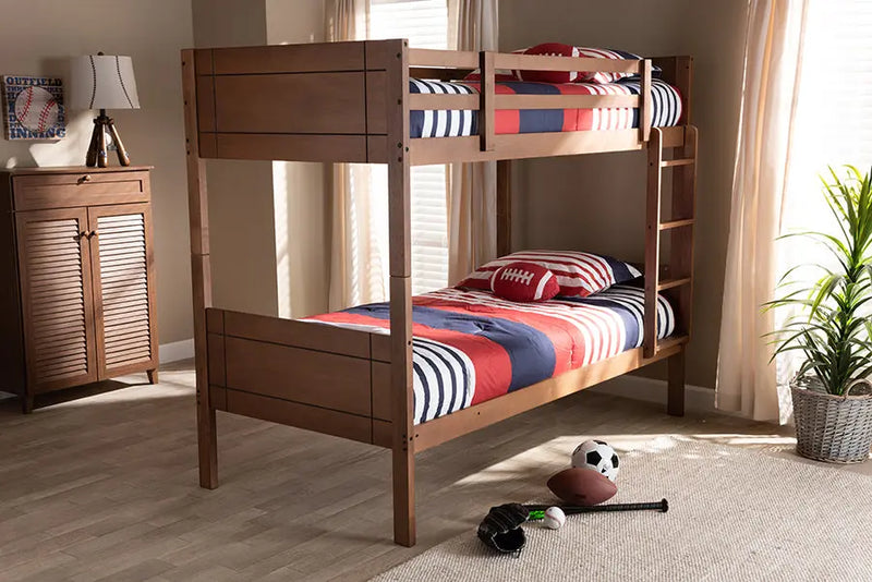 Zoe Walnut Brown Wood Bunk Bed (Twin) iHome Studio